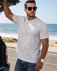 Men's <b>White</b> Short Sleeve O-Neck T-<b>Shirt</b> Regular Fit Printed Pattern Casual Knitted Cotton Breathable - Product Image 3