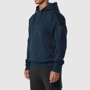 Men's Navy Blue Hooded Fleece Pullover Hoodie Polyester/Cotton Boxy Fit Casual Streetwear Embroidered Dip <b>Dye</b> - Product Image 4