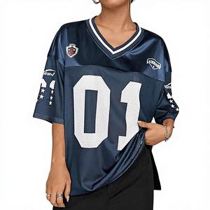 Custom Women Solid Oversized V Neck Football Jersey Short Sleeve Cute Soccer Streetwear Mesh 100% <b>Polyester</b> <b>Shirts</b> Tops All - Product Image 1