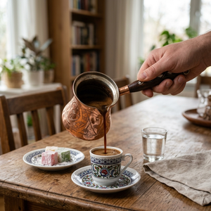 Cezve en cuivre gravé avec incrustations de nacre et poignée en bois, pour café turc, Ibrik arabe, Briki grec, chauffe-lait pour cuisinière, OEMs - Product Image 3