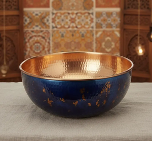 Tazón de Pedicura de Cobre Martillado Vintage al por Mayor, Bañera Metálica Personalizada Azul Medianoche y con Hojas Doradas para Equipos de Spa - Product Image 4