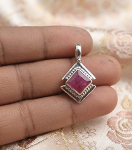 925 Sterling Silver <b>Square</b> Ruby Gemstone Pendant Handmade Beaded <b>Frame</b> Necklace Charm Women Jewelry Rose Gold Yellow Gold Plated - Product Image 1