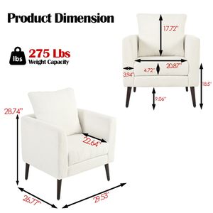 Sillón de Tela Teddy con Cojín Lumbar, Diseño de Barril, Patas de Madera Maciza, Reposabrazos Acolchados, para Club, Bar o Sala de Estar - Product Image 6