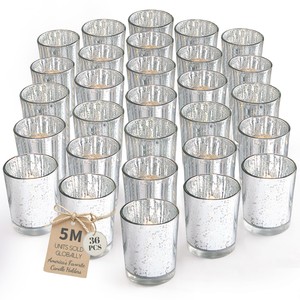 Aqdus Saleem Mercury Glass Votive <b>Candle</b> Holders <b>Bulk</b> Wholesale-36 Pack Silver Handmade Oval - Product Image 1