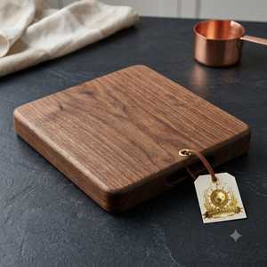 Planche à découper en noyer massif avec rainure profonde pour jus, plaque d'emblème dorée gravée au laser sur mesure, planche à découper rectangulaire en bois dur - Product Image 5