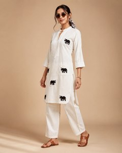 NOIIR PIGEON <b>Womens</b> Khadi Cotton Embroidered Loose Fit Wrinkle Free & Quick Dry <b>Kurta</b> Pant Set Inner | Designer Ethnic Wear - Product Image 3