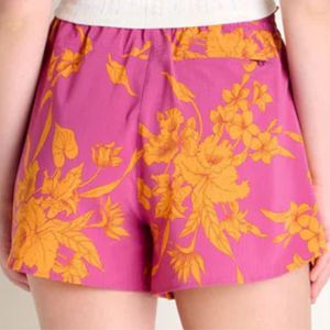Shorts tendance fuchsia et orange à imprimé floral pour femme, shorts d'été taille haute à imprimé tropical, vêtements de plage à séchage rapide en gros - Product Image 4