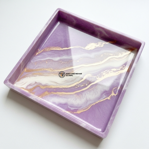 Plateau de rangement carré décoratif en résine marbrée violette élégante, personnalisé, artisanat en résine de qualité supérieure pour mariage, vente en gros - Product Image 1