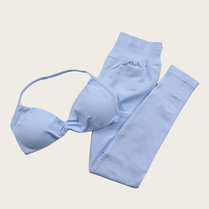 High Quality 2-Piece Women Yoga Set Strappy Bra High Elastic <b>Seamless</b> <b>Leggings</b> for Gym Workout Sweat Wicking Gym Wear Low MOQ - Product Image 4