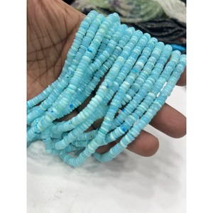 Perles de pierres précieuses de haute qualité pour la fabrication de bijoux, 17 pouces, opale bleue naturelle teinte, forme Heishi lisse, taille 6-7 mm - Product Image 1