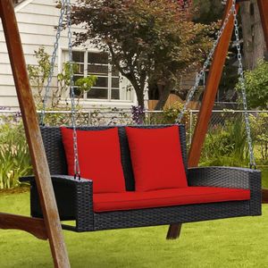 Balançoire suspendue en osier pour 2 personnes avec 2 coussins de dossier et 1 coussin d'assise pour utilisation en extérieur sur la terrasse - Product Image 2