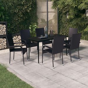 Set da Pranzo da Giardino in Rattan PE Nero e Acciaio Verniciato a Polvere con Vetro - Product Image 1