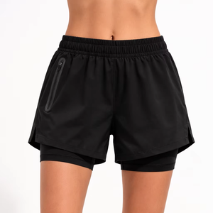 Shorts Deportivos de Mujer de Dos Capas para Correr, Ligeros, de Secado Rápido, con Forro de Compresión Interno y Bolsillo con Cierre - Product Image 1