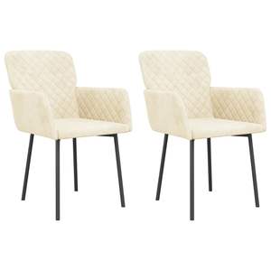 Ensemble de 2 chaises de salle à manger en velours crème 100% polyester avec contreplaqué métallique élégantes et durables - Product Image 2