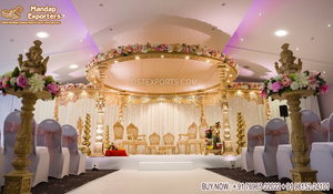 Atractivo interior boda FRP Mandap decoración boda real campanas decoración Mandap configuración indio doble pilar boda Mandap Malasia - Product Image 5