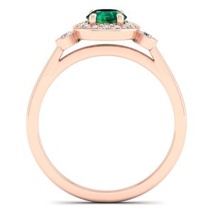 Anillo de compromiso REYES GRA con certificado de oro macizo de 14K y moissanita, corte halo redondo, 0.5 quilates, con gema esmeralda para mujer - Product Image 4
