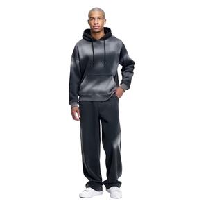Premium Quality Men Acid Wash Tracksuits Breathable 100% Cotton fleece Winter Season Solid Pattern Pullover <b>Hoodie</b> Sweatpants - Product Image 3