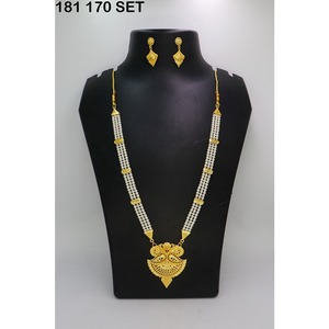 Conjunto de joyería con collar y aretes, chapado en oro, latón puro, diseño indio de alta calidad. - Product Image 1