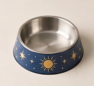 OEM Tazón para Perro de Acero Inoxidable Esmaltado Azul Medianoche con Base Antideslizante, Plato para Comida y Agua para Mascotas con Diseño de Estrella Dorada - Product Image 2