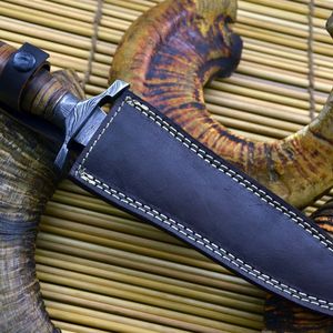 Couteau à lame fixe en acier Damas fait main, 30 cm, manche en corne de cerf avec étui en cuir, pour camping, survie, chasse, tranchant comme un rasoir, DIY - Product Image 2