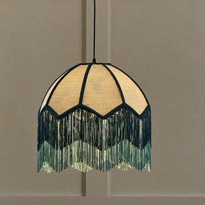 Vintage <b>Fabric</b> Pendant Lamp with Scalloped Fringe Trim <b>Retro</b> Tassel Chandelier Ceiling Hanging Light Boho <b>Fabric</b> Lampshade Sale - Product Image 6