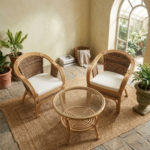 Nouvel ensemble de chaises en rotin à bras courbes, style moderne et minimaliste, en bois écologique, pour jardin, terrasse, salon, meubles de jardin, table basse - Product Image 4