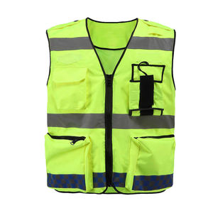 Gilet de sécurité haute visibilité réfléchissant jaune et bleu en maille avec deux bandes horizontales - Product Image 1