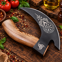 Hache à pizza viking forgée à la main en acier inoxydable, coupe-pizza de style hachelette, outil de cuisine unique, cadeau artisanal pour lui, bois d'olivier