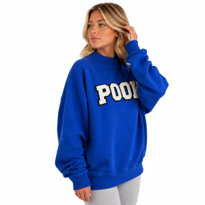 Royal Blue Custom Womens Oversized Mock Neck Sweatshirt Chenille Embroidered Fleece Loose Fit OEM ODM Greek Letter Sweatshirt - Product Image 3