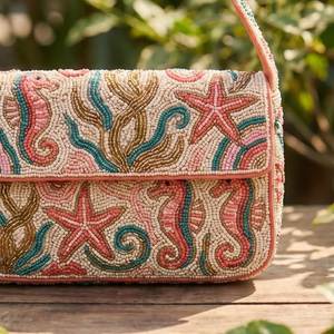 Women's <b>Square</b> Beaded Shoulder Bag Colorful Geometric Flap Purse - Product Image 5