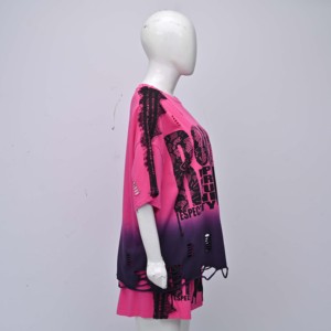 Conjunto de camiseta gráfica oversize y shorts para mujer, personalizado, de manga corta, estilo streetwear, con efecto desgastado, venta al por mayor - Product Image 4