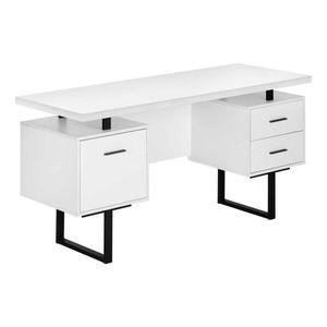 Scrivania Contemporanea da 60 Pollici per Ufficio Domestico con Cassetti Portaoggetti, Laminato Bianco e Metallo Nero per Uso Laptop - Product Image 2