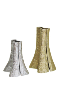 Set of 2 Decorative Metal Flower <b>Vases</b>, Two-Tone Gold & Silver Textured Planters for Modern Home, Office & Tabletop Decor - Product Image 3
