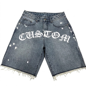 Pantalones Cortos de Mezclilla Personalizados para Hombre, Estilo Vintage, Desgastados, con Dobladillo Deshilachado, Pantalones Cortos de Mezclilla Casuales de Verano, Venta al por Mayor, OEM - Product Image 1