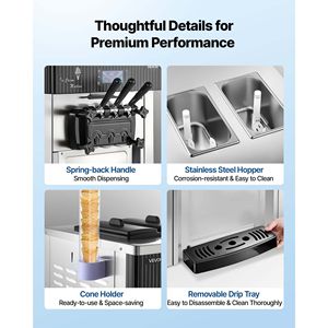 Machine à glace molle professionnelle 2200W à 3 saveurs, modèle de comptoir, rendement 20-28L/H avec 2 bacs de 6L, Série 2020 - Product Image 6