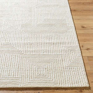Tapis en laine tufté à la main, motif géométrique, beige neutre, tapis de salon, texture moderne, revêtement de sol, taille personnalisée - Product Image 5