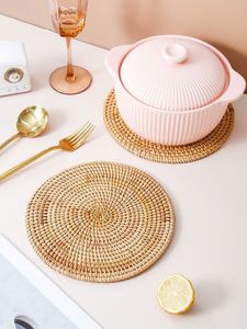 Authentic Spiral Woven Rattan <b>Coasters</b> Trendy Handmade Natural Sustainable Material Drink Mats Bohemian Table <b>Heat</b> Resistant Pad - Product Image 3