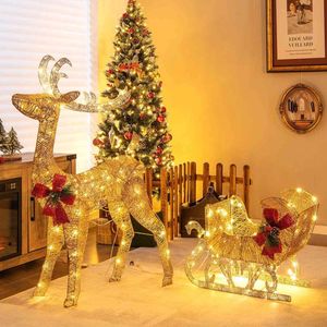 Decorazione Natalizia con Slitta e Renne, 100 Luci LED Impermeabili per Esterni, Luci a Stringa in Legno per le Festività Natalizie, a Batteria, Luce Rossa - Product Image 2