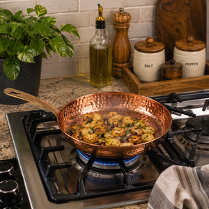 Pure Copper Hammered Fry <b>Pan</b> with Brass <b>Handle</b> | Traditional Indian Copper Skillet | Heavy Duty Frying <b>Pan</b> for Cooking | Premium - Product Image 4