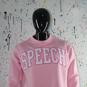 SPEECH PINK <b>Mock</b> <b>Neck</b> Sweatshirt 100% WHITE Applique Embroidery wide <b>neck</b> Sweatshirt Finer Threads - Product Image 4