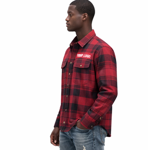 Custom Men's Heavyweight <b>Flannel</b> Shirt Red Buffalo Plaid Oversized Long Sleeve Button Down Long Sleeve Shirts <b>Jacket</b> - Product Image 3