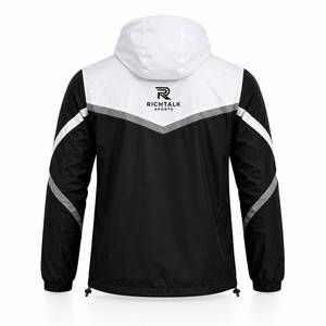 Veste de sport coupe-vent pour homme, col montant, broderie, blocs de couleur, boutons recouverts, noir, blanc, gris, vêtements d'extérieur pour l'hiver - Product Image 2