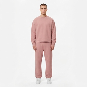 <b>Men</b> Dusty Pink Crewneck Sweatshirt Jogger <b>Pants</b> Set Matching Two Piece Casual Streetwear Tracksuit <b>Loungewear</b> - Product Image 1