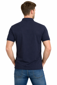 Polo classique bleu marine en coton premium pour homme, coupe ajustée élégante, tissu doux et respirant, manches courtes, col classique - Product Image 2