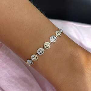 Bracelets Smiley Diamantés en Or Massif 14K 18K, Sertissage Pavé, Diamants Ronds de Laboratoire, Bicolores, Luxe, Réglables 7 pouces, Solitaires, Fermoir Mousqueton - Product Image 2