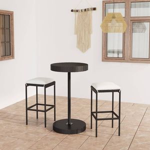 Conjunto de Bar de Jardín de Ratán PE Negro con Acero con Recubrimiento en Polvo y Poliéster, Muebles de Exterior Elegantes - Product Image 1