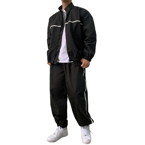 Ensemble de survêtement pour homme en nylon et coton tissé, veste coupe-vent à col montant et coutures rayées, pantalon large, vêtements de sport d'automne - Product Image 2