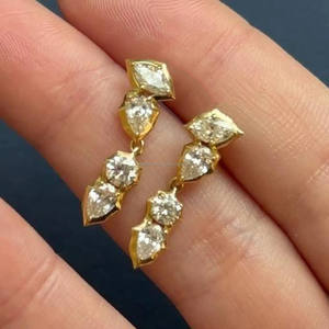 Marquise, Pear & Round Cut Moissanite Diamond Drop <b>Earrings</b> Bezel With Prong Set Screw <b>Back</b> Wedding <b>Earrings</b> Anniversary Gifts - Product Image 3