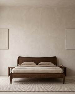 เตียงคู่ไม้สักสไตล์ญี่ปุ่นพร้อมโครงเตียงแบบขาเรียว - Product Image 1