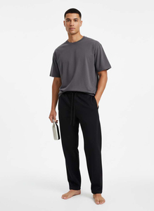 Pantalon de survêtement en coton noir pour homme, taille élastique avec cordon de serrage, coupe décontractée, jambe droite, avec poches latérales, pour l'automne - Product Image 2